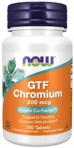 NOW GTF Chromium Chelate 200 мкг, 100 таб