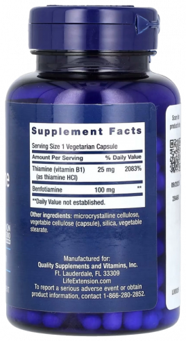 Life Extension Benfo Tiamine with Thiamine, Бенфо с тиамином, 120 капсул