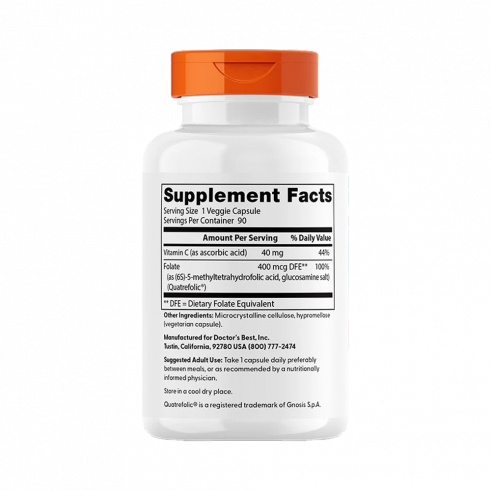 Doctor's Best Fully Active Folate 400, Фолиевая кислота с витамином С, 90 капсул