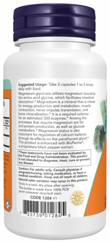 NOW Глицинат магния с БиоПерином, 60 капсул
