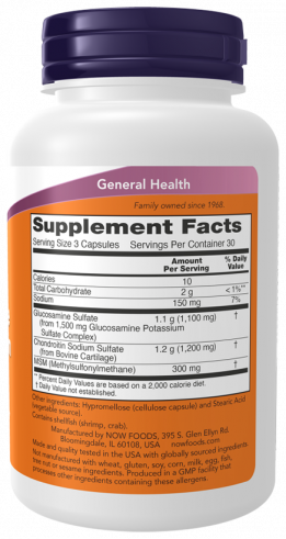 NOW Glucosamine &amp; Chondroitin with MSM, Глюкозамин и Хондроитин с МСМ, 90 капсул