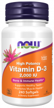 NOW High Potency Vitamin D-3 2000 IU, Высокоэффективный витамин Д-3 2000 МЕ, 240 капсул