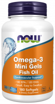 NOW Omega-3 Mini Gels Fish Oil, Омега 3 мини капсулы Рыбий Жир, 180 капсул